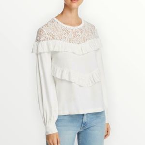 MARLED White Ruffle Lace Yoke Sweatshirt Top